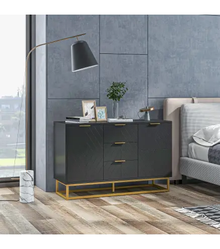 Aparador para Salón con 3 Cajones 2 Puertas y Estante Ajustable Mueble Auxiliar para Salón Antivuelco 120x40x76 cm Negro
