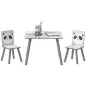 Set de Mesa y 2 Sillas Conjunto de Muebles Infantiles de 3 Piezas para Niños de +3 Años con Cenefa y Panda Gris y Blanco