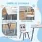Set de Mesa y 2 Sillas Conjunto de Muebles Infantiles de 3 Piezas para Niños de +3 Años con Cenefa y Panda Gris y Blanco