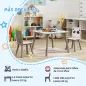 Set de Mesa y 2 Sillas Conjunto de Muebles Infantiles de 3 Piezas para Niños de +3 Años con Cenefa y Panda Gris y Blanco