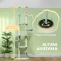 Árbol para Gatos de Suelo a Techo 225-255 cm con Hamacas Plataformas Juguete de Cuerda Bola de Juguete Gris
