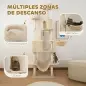 Árbol Rascador para Gatos Grande Altura 206 cm con Múltiples Niveles Cuevas Bolas Colgantes y Hamacas Beige