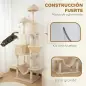 Árbol Rascador para Gatos Grande Altura 206 cm con Múltiples Niveles Cuevas Bolas Colgantes y Hamacas Beige