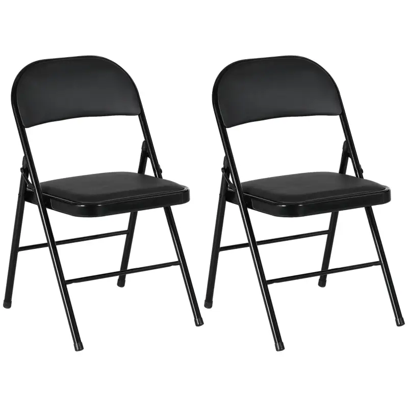 Juego de 2 Sillas Abatibles con Respaldo y Estructura de Acero para Oficina Estudio 45x46x78 cm Negro