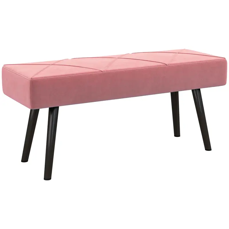 Taburete Pie de Cama Multifuncional con Pies de Acero y Asiento Acolchado para Entrada Pasillo 100x36x45 cm Rosa