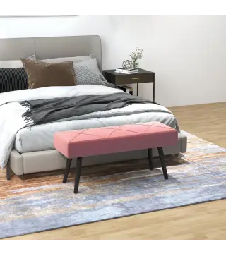 Taburete Pie de Cama Multifuncional con Pies de Acero y Asiento Acolchado para Entrada Pasillo 100x36x45 cm Rosa