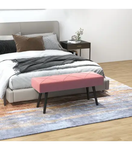 Taburete Pie de Cama Multifuncional con Pies de Acero y Asiento Acolchado para Entrada Pasillo 100x36x45 cm Rosa