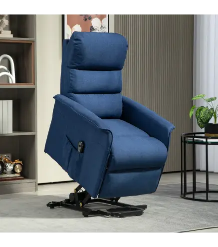 Sillón Relax Reclinable Eléctrico Levanta Personas con Mando a Distancia y Bolsillo Lateral Sillón Elevador Azul Oscuro