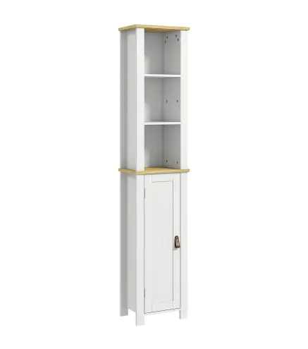 Columna de Baño Armario de Baño con Estantes Abiertos Puerta y Estante Ajustable Diseño Anti-vuelco 34x23x165 cm Blanco