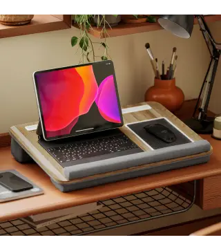 Soporte para Ordenador Portátil con Cojín Ranura para Tableta Almohadilla para Mouse Reposamuñecas Roble