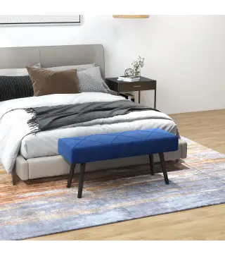 Taburete Pie de Cama Multifuncional con Pies de Acero y Asiento Acolchado para Entrada Pasillo 100x36x45 cm Azul Oscuro