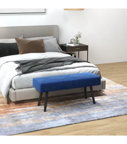 Taburete Pie de Cama Multifuncional con Pies de Acero y Asiento Acolchado para Entrada Pasillo 100x36x45 cm Azul Oscuro