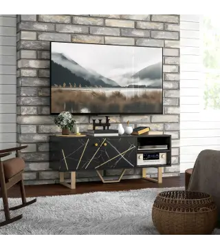 Mesa de TV con 2 Puertas Estante Ajustable y Efecto Mármol Mueble de TV para Salón para Televisores de 50 Pulgadas Negro