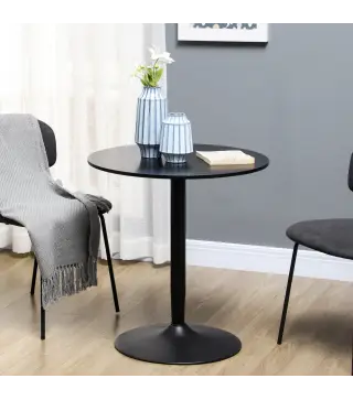 Mesa de Comedor Redonda Mesa de Cocina para 2 Personas con Base de Acero y Almohadillas Antideslizantes Ø70x75 cm Negro