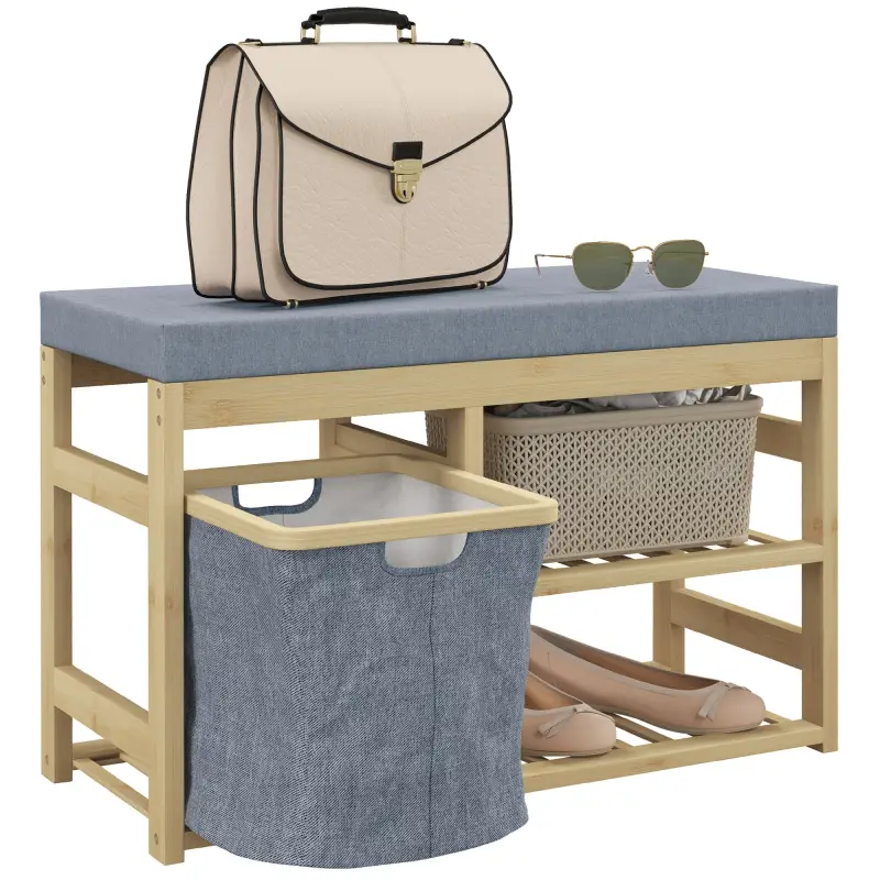 Mueble Zapatero con Asiento Cesta Extraíble y Estantes Abiertos para 4 Pares de Zapatos 69x30x45 cm Natural