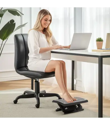 Reposapiés con Altura y Ángulo Ajustable Reposa Pies con Superficie de Masaje y Almohadillas Antideslizantes Negro