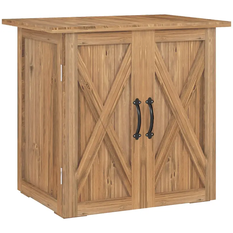 Caseta de Jardín Exterior de Madera con 2 Puertas Magnéticas para Almacenamiento de Herramientas 77x55x72 cm Marrón