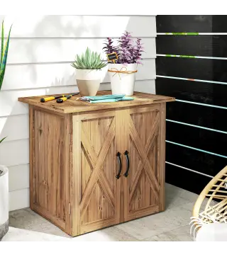 Caseta de Jardín Exterior de Madera con 2 Puertas Magnéticas para Almacenamiento de Herramientas 77x55x72 cm Marrón