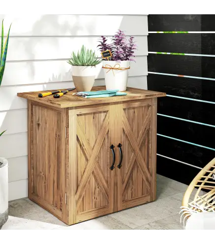 Caseta de Jardín Exterior de Madera con 2 Puertas Magnéticas para Almacenamiento de Herramientas 77x55x72 cm Marrón