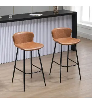 Conjunto de 2 Taburetes Altos de Cocina con Respaldo Tapizado en PU Carga 120 kg para Bar Salón Comedor Marrón