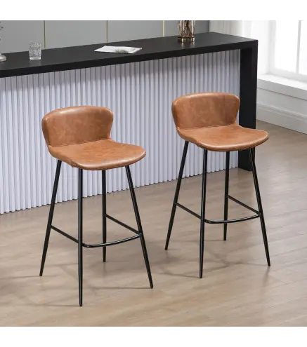 Conjunto de 2 Taburetes Altos de Cocina con Respaldo Tapizado en PU Carga 120 kg para Bar Salón Comedor Marrón