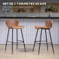 Conjunto de 2 Taburetes Altos de Cocina con Respaldo Tapizado en PU Carga 120 kg para Bar Salón Comedor Marrón