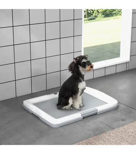 Inodoro para Perros con Bandeja para Entrenamiento de Cachorros en Exterior e Interior 63x48,5x6 cm Gris