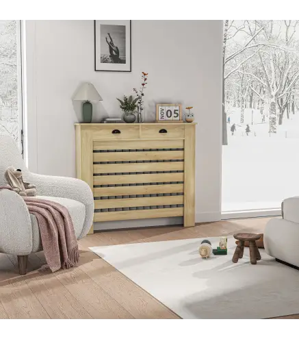 Cubre Radiadores de MDF con Cajón Cubierta para Radiador para Salón Dormitorio Pasillo 111x19x95,5 cm Roble