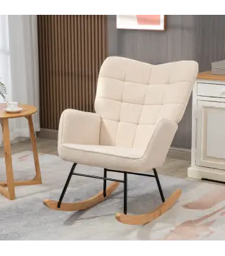 Silla Mecedora de Borreguito Sillón Balancín Oscilante 40° con Patas de Madera de Haya Carga 120 kg 71x98x101 cm Beige