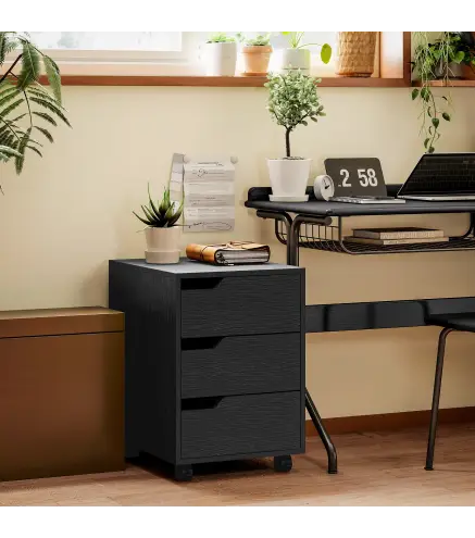 Cajonera de Oficina con Ruedas 3 Cajones Cajonera para Escritorio Estudio 40x50x57,5 cm Negro