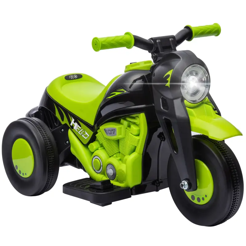 Moto Eléctrica para Niños de +2 Años con Función de Soplar Burbujas Faros Música Velocidad 3 km/h Carga 30 kg Verde