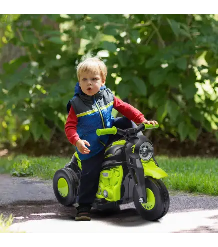 Moto Eléctrica para Niños de +2 Años con Función de Soplar Burbujas Faros Música Velocidad 3 km/h Carga 30 kg Verde