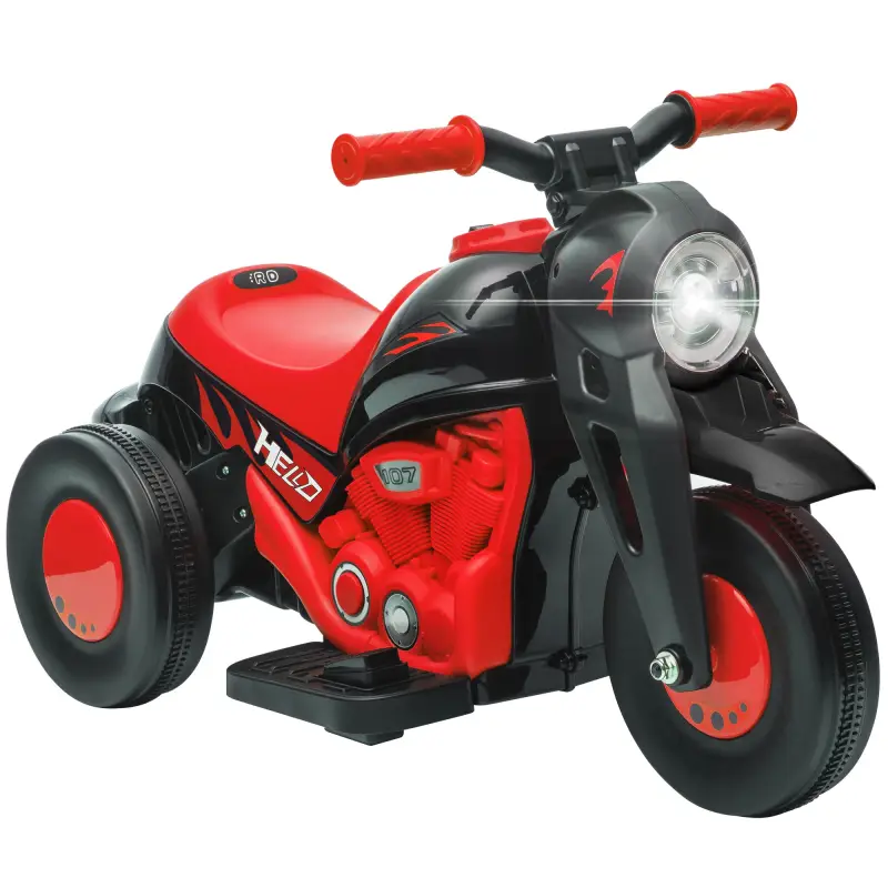Moto Eléctrica para Niños de +2 Años con Función de Soplar Burbujas Faros Música Velocidad 3 km/h Carga 30 kg Rojo