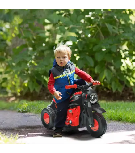 Moto Eléctrica para Niños de +2 Años con Función de Soplar Burbujas Faros Música Velocidad 3 km/h Carga 30 kg Rojo