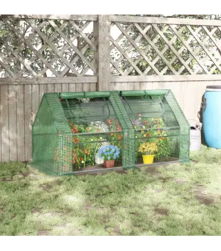 Invernadero de Exterior con Cubierta Doble Ventanas y Marco de Acero para Cultivar Plantas Flores 180x90x90 cm Verde