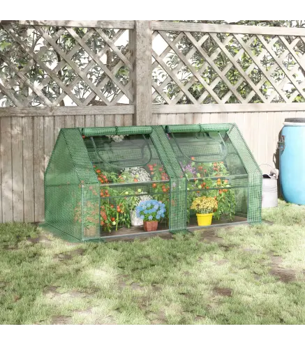 Invernadero de Exterior con Cubierta Doble Ventanas y Marco de Acero para Cultivar Plantas Flores 180x90x90 cm Verde