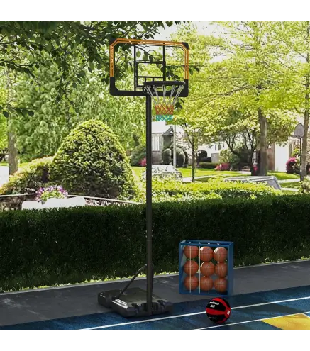 Canasta de Baloncesto de Exterior con Altura Ajustable 182-213 cm Ruedas Base Rellenable Negro