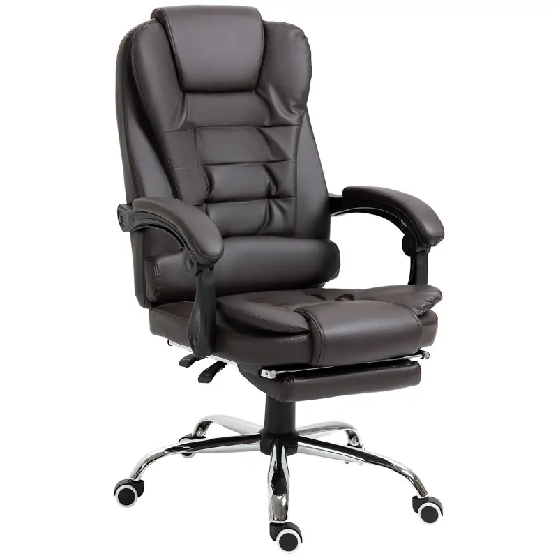 Silla de Escritorio con Reposapiés Silla Ejecutiva Giratoria con Altura Ajustable Tapizada en PU y Reposabrazos Café