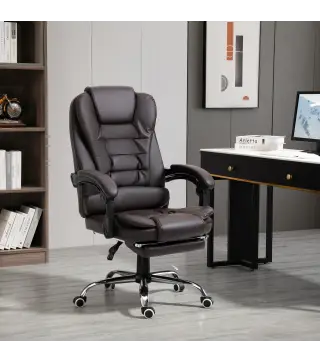 Silla de Escritorio con Reposapiés Silla Ejecutiva Giratoria con Altura Ajustable Tapizada en PU y Reposabrazos Café