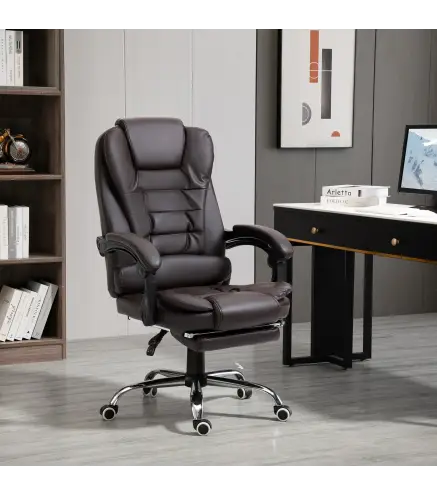 Silla de Escritorio con Reposapiés Silla Ejecutiva Giratoria con Altura Ajustable Tapizada en PU y Reposabrazos Café