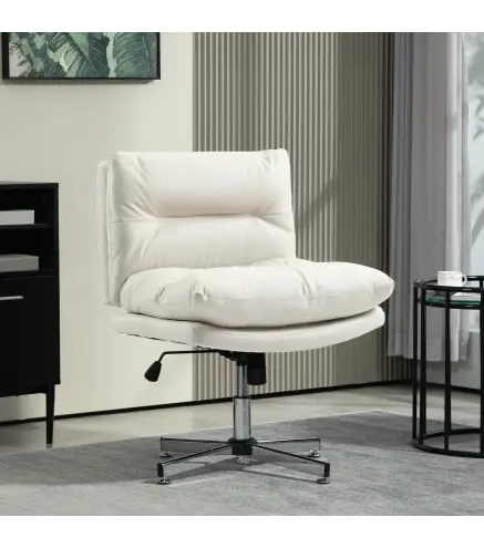 Silla de Oficina sin Brazos con Altura Ajustable Función de Basculante Base Cruzada y Asiento Amplio Gris Claro