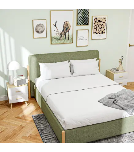 Mesitas de Noche de 2 Piezas con Cajones y Asas de Bambú Mesas Auxiliares para Salón Dormitorio Roble