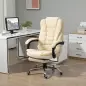 Silla de Escritorio con Reposapiés Silla Ejecutiva Giratoria con Altura Ajustable Tapizada en PU y Reposabrazos Crema