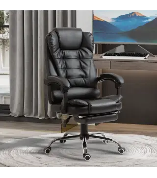 Silla de Escritorio con Reposapiés Silla Ejecutiva Giratoria con Altura Ajustable Tapizada en PU y Reposabrazos Negro