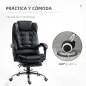 Silla de Escritorio con Reposapiés Silla Ejecutiva Giratoria con Altura Ajustable Tapizada en PU y Reposabrazos Negro