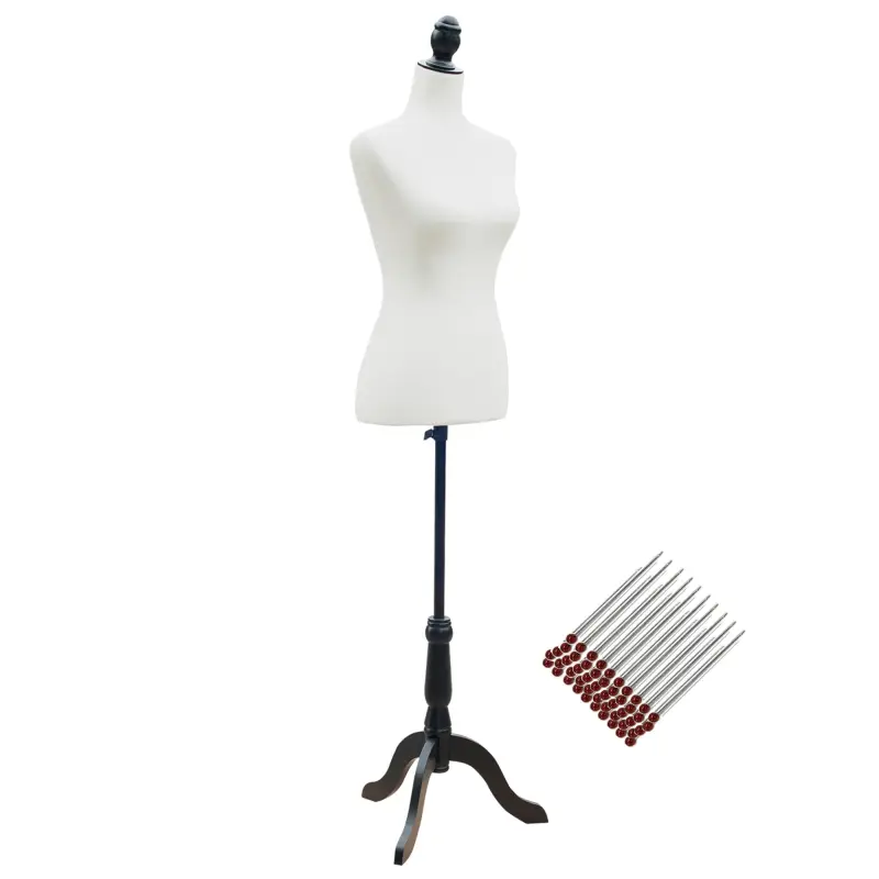 Maniquí Mujer Ajustable a 130-168 cm con Trípode de Madera 50 Alfileres de Colores para Fotografía de Moda Blanco