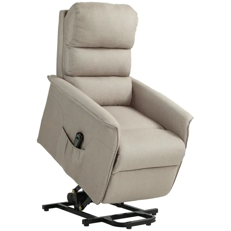 Sillón Relax Reclinable Eléctrico Levanta Personas con Mando a Distancia y Bolsillo Lateral Sillón Elevador Beige