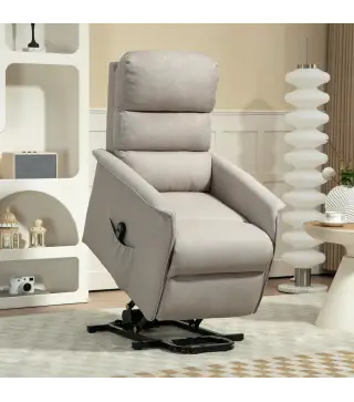 Sillón Relax Reclinable Eléctrico Levanta Personas con Mando a Distancia y Bolsillo Lateral Sillón Elevador Beige