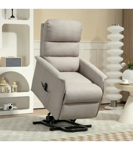 Sillón Relax Reclinable Eléctrico Levanta Personas con Mando a Distancia y Bolsillo Lateral Sillón Elevador Beige