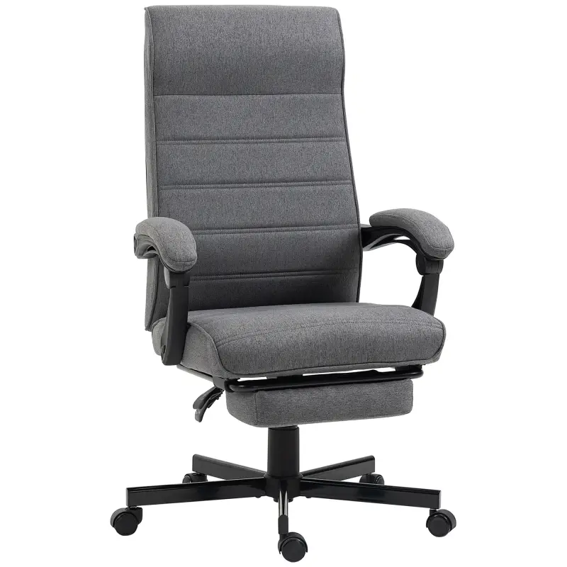Silla de Oficina Reclinable con Altura Ajustable Reposabrazos y Reposapiés Retráctil 68x67x106-114 cm Gris